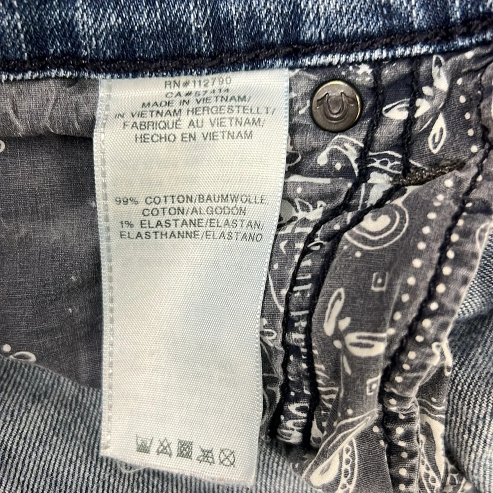True Religion Jeans Men 31 Blue Rocco Biker Relaxed‎ Skinny Distressed Studded